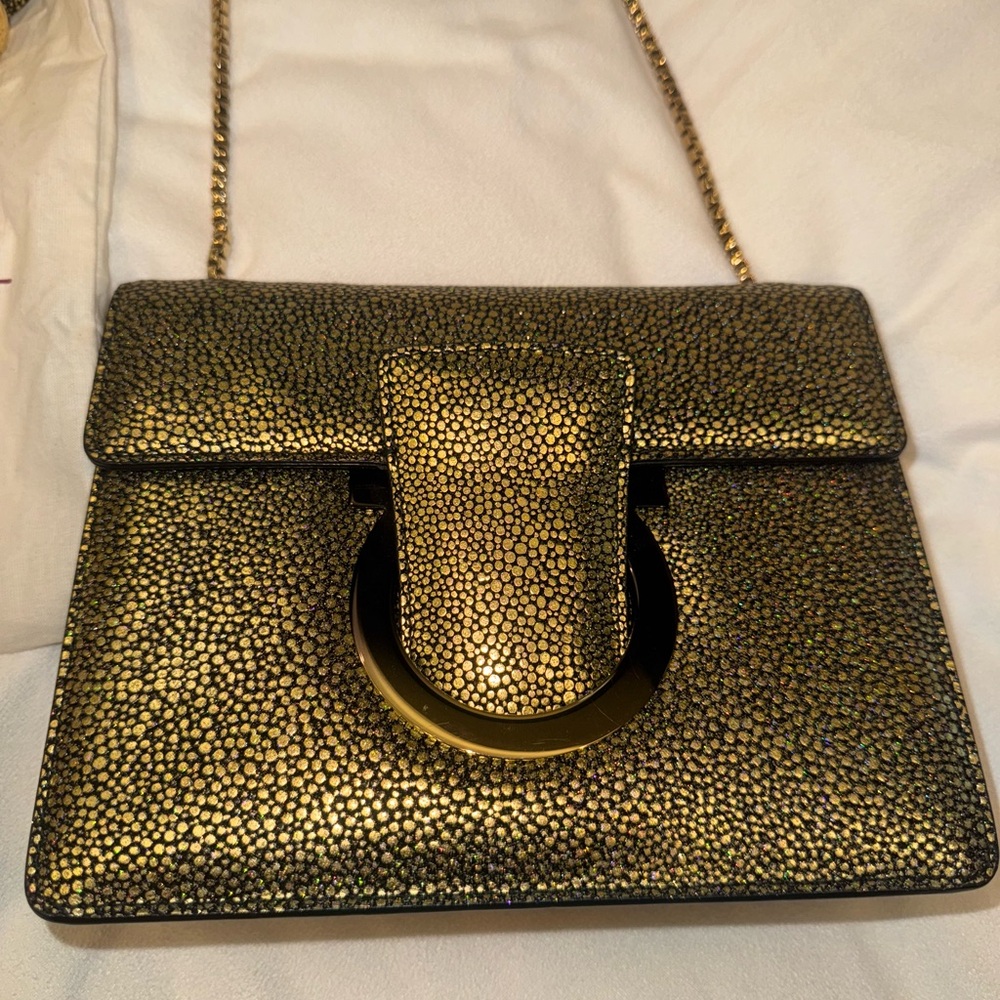Salvatore Ferragamo Metallic Gold Clutch
